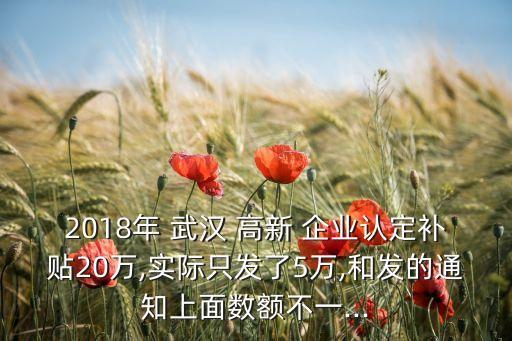 2018年 武汉 高新 企业认定补贴20万,实际只发了5万,和发的通知上面数额不一...